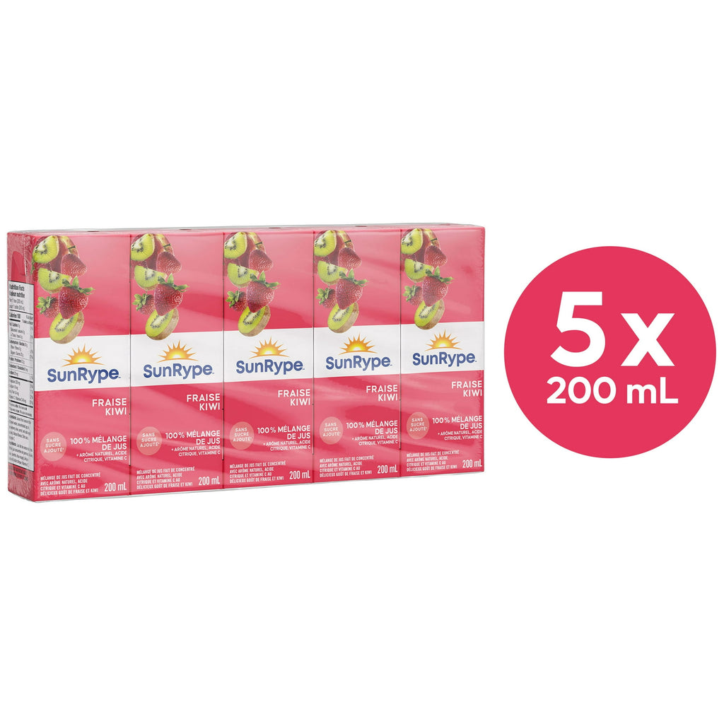 SunRype Strawberry Kiwi Juice Boxes Perfect for On-The-Go, 5x200ml, 1L/33.8 fl. oz - Back Of Package