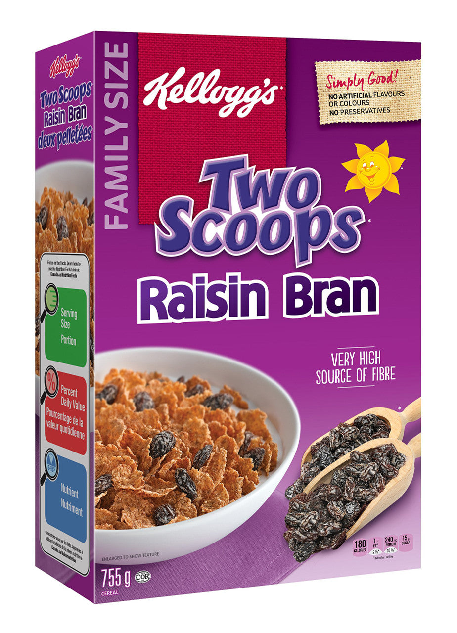 Kellogg's, Two Scoops, Raisin Bran Cereal, 755g/27oz., {Imported from Canada}