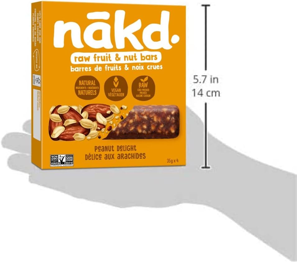 Nakd. Peanut Delight Bars Box size comparison chart