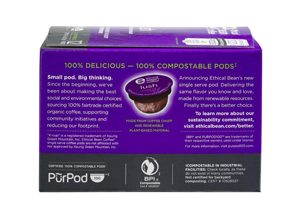 ETHICAL BEAN Lush Medium Dark Roast Coffee, 132g/4.7 oz., 12ct Box {Imported from Canada}
