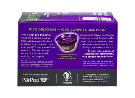 ETHICAL BEAN Lush Medium Dark Roast Coffee, 132g/4.7 oz., 12ct Box {Imported from Canada}