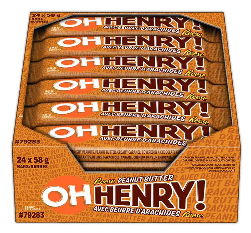 OH HENRY! Chocolate Candy Bars with Peanut Butter, 24pk 58g/2 oz {Imported from Canada}