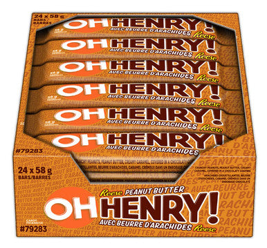 OH HENRY! Chocolate Candy Bars with Peanut Butter, 24pk 58g/2 oz {Imported from Canada}