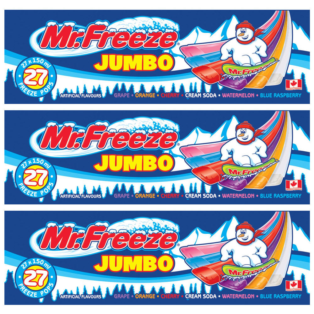 Mr. Freeze Jumbo Ice Pops, 27x150ml Freezies, (3 Cases) {Imported from Canada}