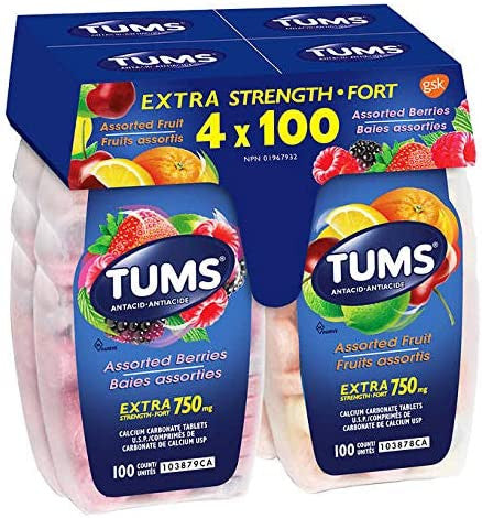 Tums Extra Strength 750mg Calcium Carbonate 100 pcs, 4pk {Imported from Canada}