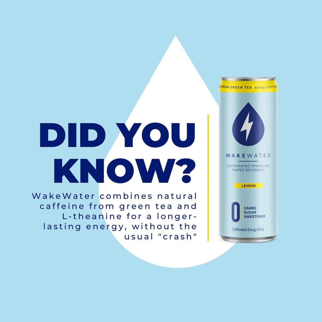 Wakewater Caffeinated Sparkling Water Beverage, Lemon Flavor, 355mL/12.4 oz. Can {Imported from Canada}