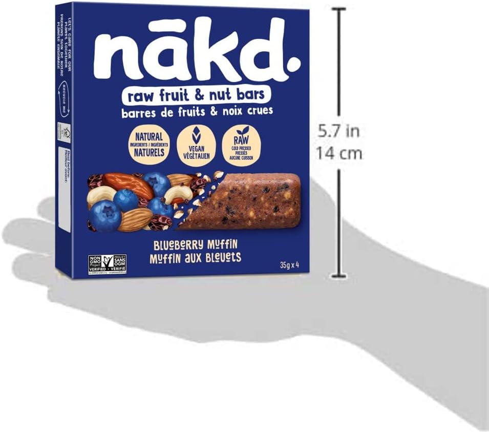 Nakd. Blueberry Muffin Raw Fruit & Nut Bars, 4 x 35g, 140g/5 oz. Box