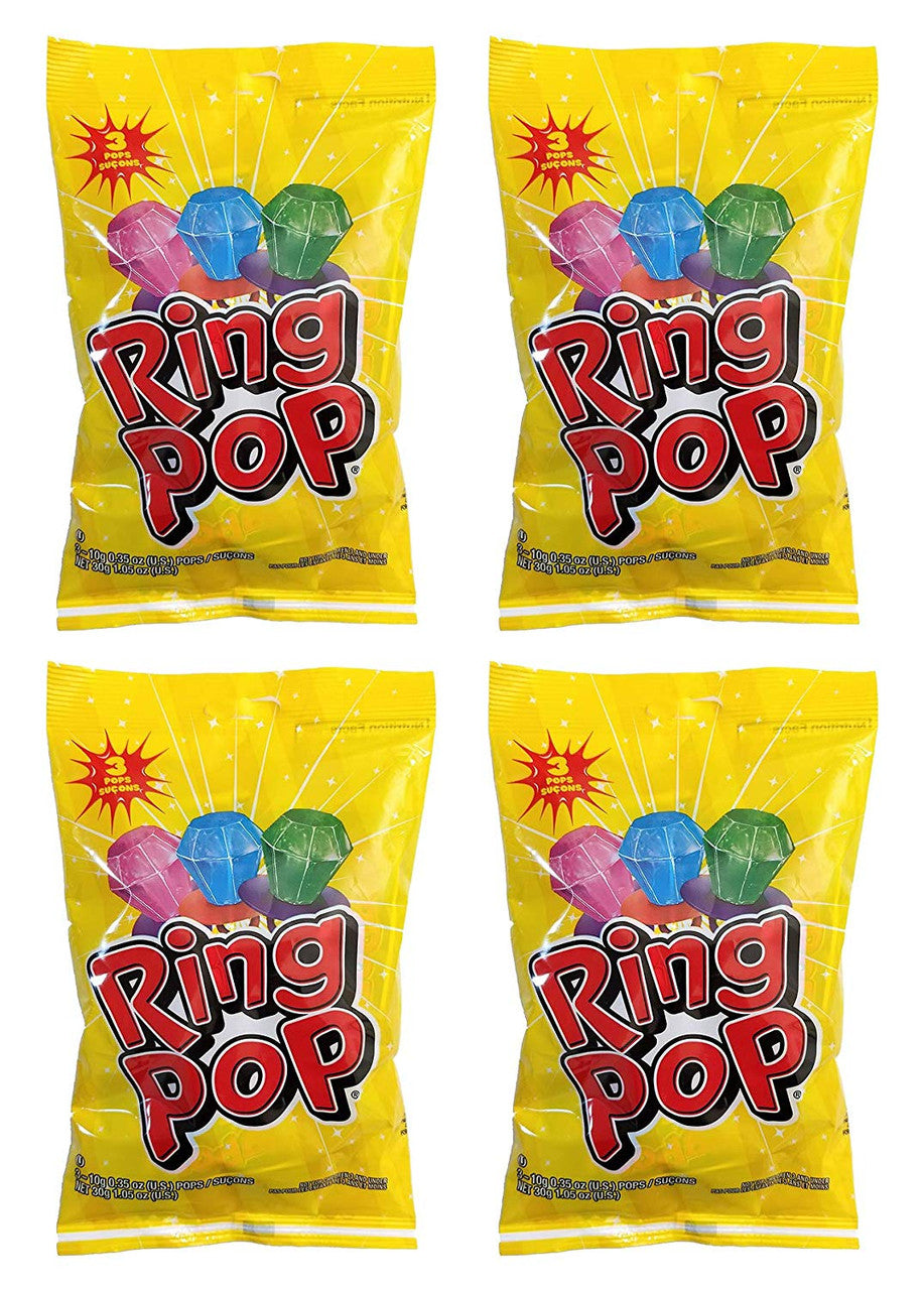 Ring Pop - Total of 12 Ring Pops (4 Bags of 3, Net Weight 120g/4.2oz.) {Imported from Canada}