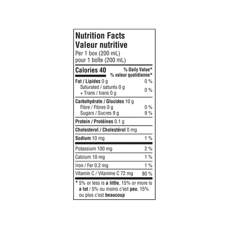 SunRype Wildly Berry Juice Boxes Perfect For On-The-Go, 60% Less Sugar, 5x200ml/33.8 fl. oz. - Nutrition Facts Label