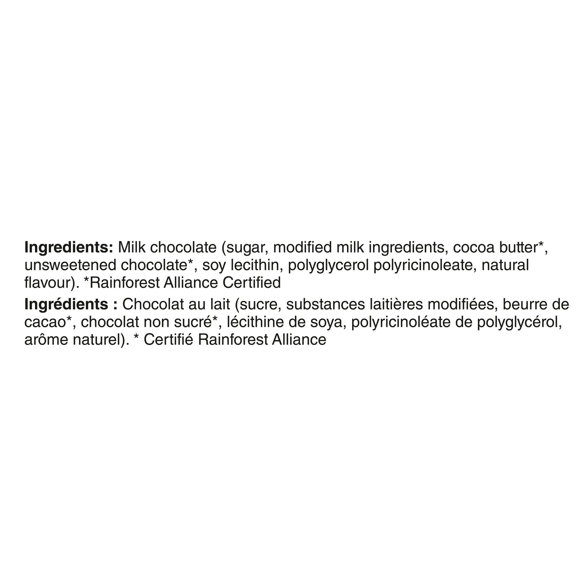 Nestle Aero Valentine's Day Milk Chocolate Mini Bars, 30ct., 219g/7.7 oz. - Ingredients Label