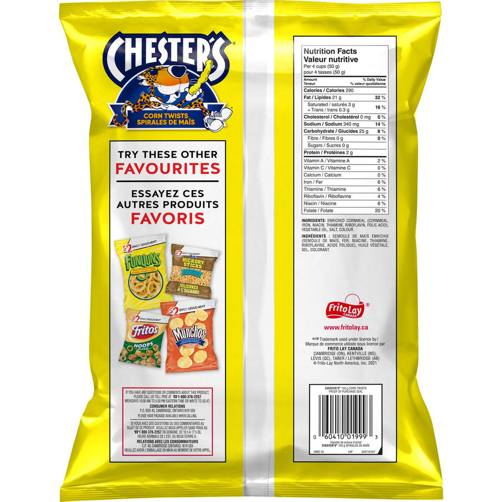 Chester's Corn Twists Original Flavored Snack, 150g/5.2 oz. Bag {Imported from Canada}