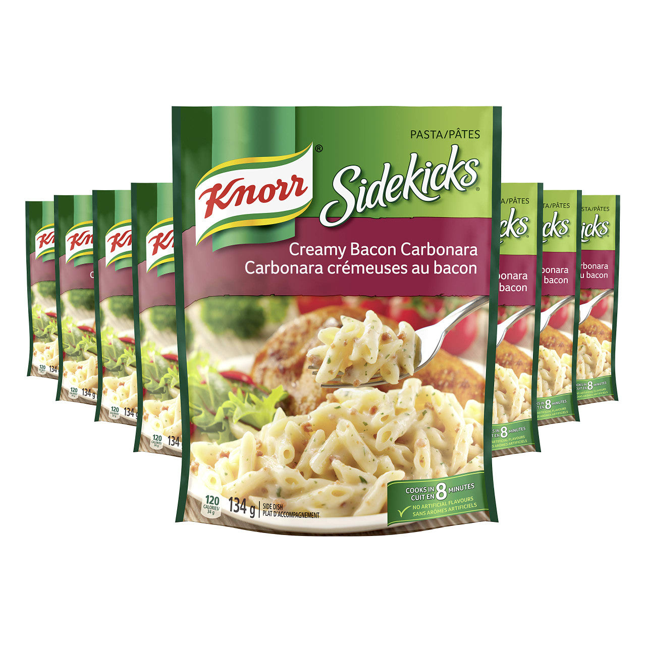 Knorr Sidekicks Creamy Bacon Carbonara Pasta 134g/4.72 Ounces 8ct {Imported from Canada}