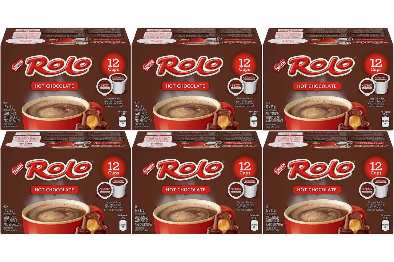 Nestle Carnation ROLO, Hot Chocolate, Keurig K-Cup Compatible Pods 12x15g (Pack of 6, 72 ct) {Imported from Canada}
