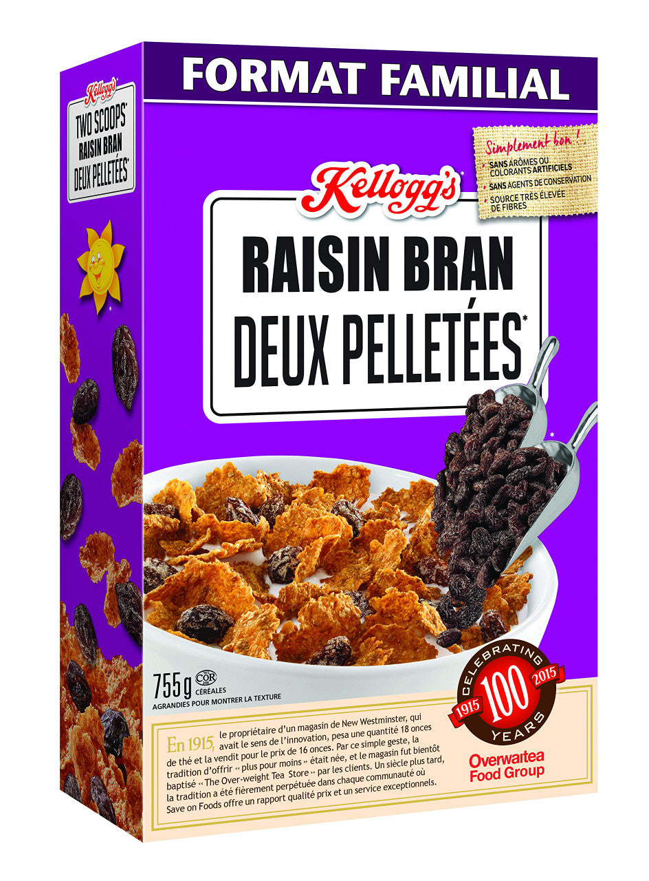 Kelloggs Two Scoops Raisin Bran Cereal 755g 27oz {imported From