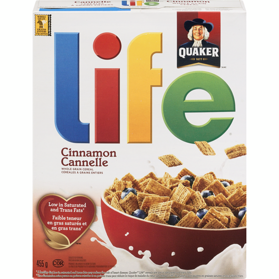 QUAKER Life Cereal, Cinnamon flavour, 455g/16 oz.,Box, {Imported from Canada}