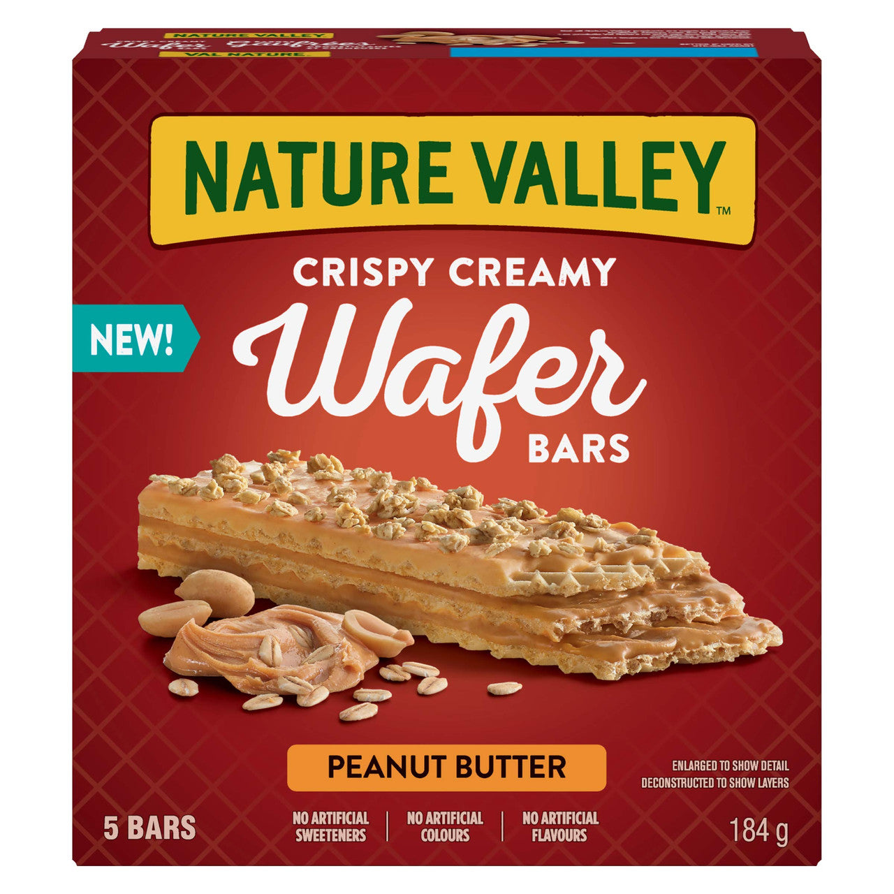 NATURE VALLEY Crispy Creamy Wafer Bars, Peanut Butter, 5 Count per box, 184g/6.5 oz., {Imported from Canada}