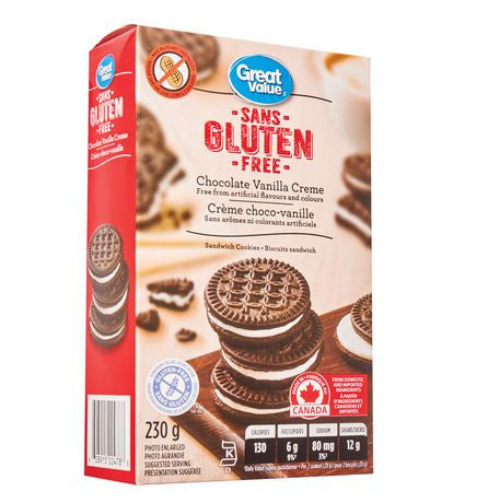Great Value, Gluten Free, Chocolate Vanilla Creme Sandwich Cookies, 230g/8.1oz, {Imported from Canada}