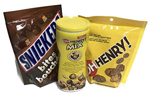 Milk Chocolate Peanut Caramel Lovers Bundle - Snickers, Oh Henry Mini Bites, Oh Henry Sweet & Salty Snack Mix Imported from Canada