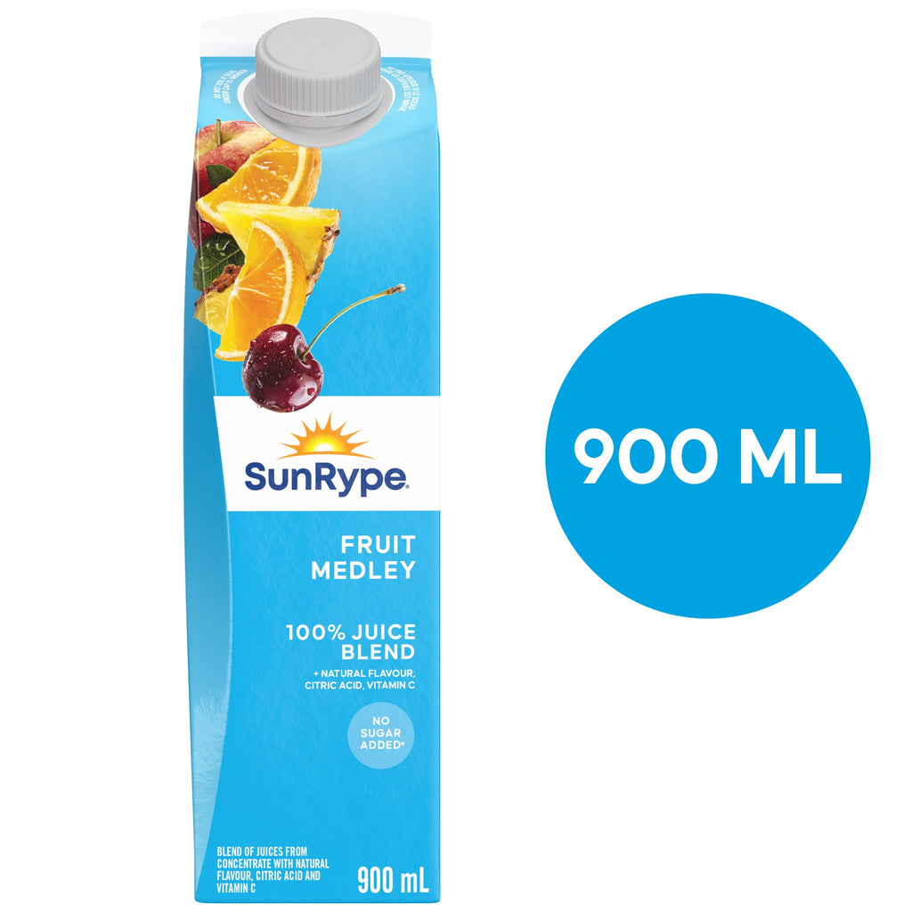 SunRype Fruit Juice, Fruit Medley, 900ml/30.4 fl. oz. Carton, front of carton