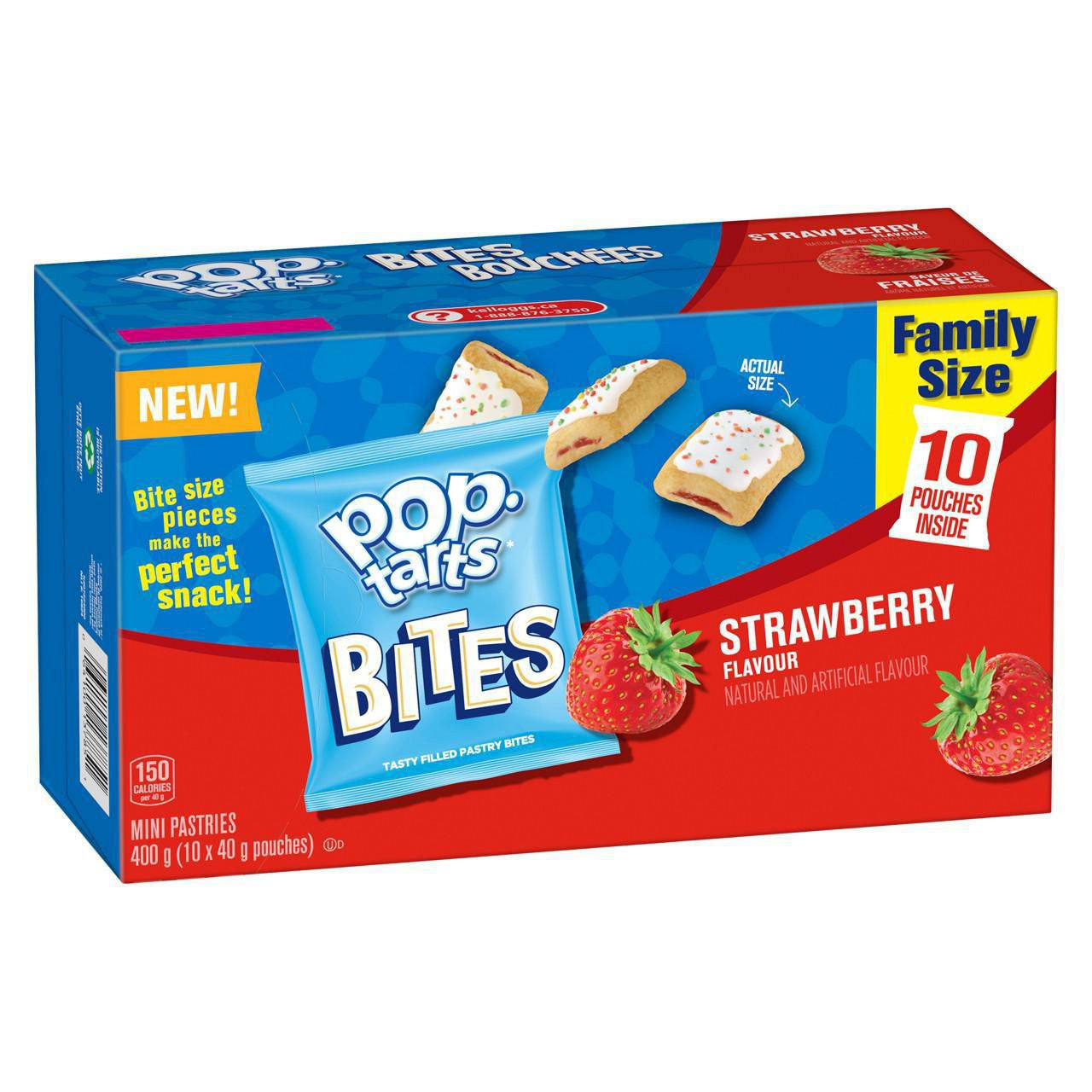 Kellogg's Pop-Tarts Bites, Mini Pastries Strawberry Flavour, 10 pouches, 400g/14.1 oz., {Imported from Canada}
