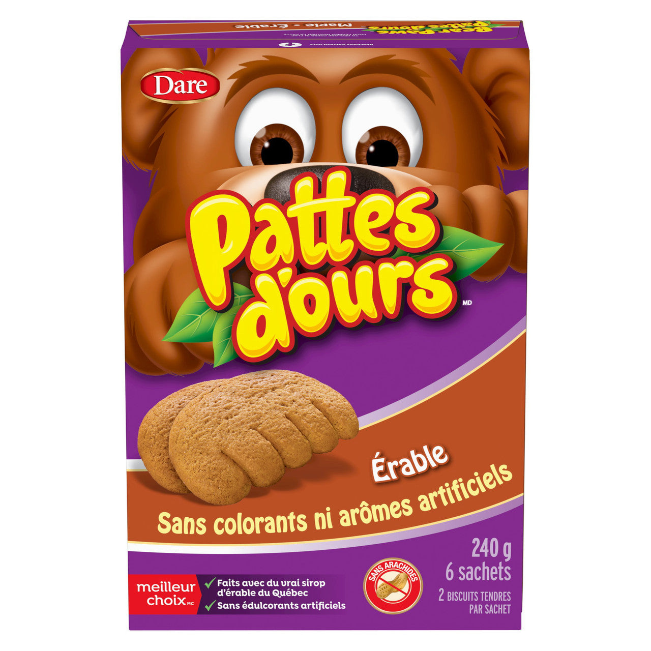 Dare Bear Paws Maple Cookies, 240g/8.4 oz, 6 Pouches, 1 Box {Imported from Canada}