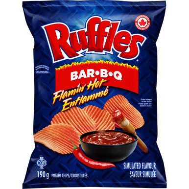Lay's Ruffles Flamin' Hot Bar-B-Q Chips, 190g/6.7 oz. Bag, (Imported from Canada)