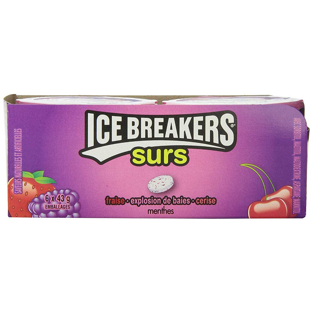 Ice Breakers Sours, Mints, Strawberry, Berry Splash, Cherry, 6ct, (Pack of 3) {Imported from Canada}