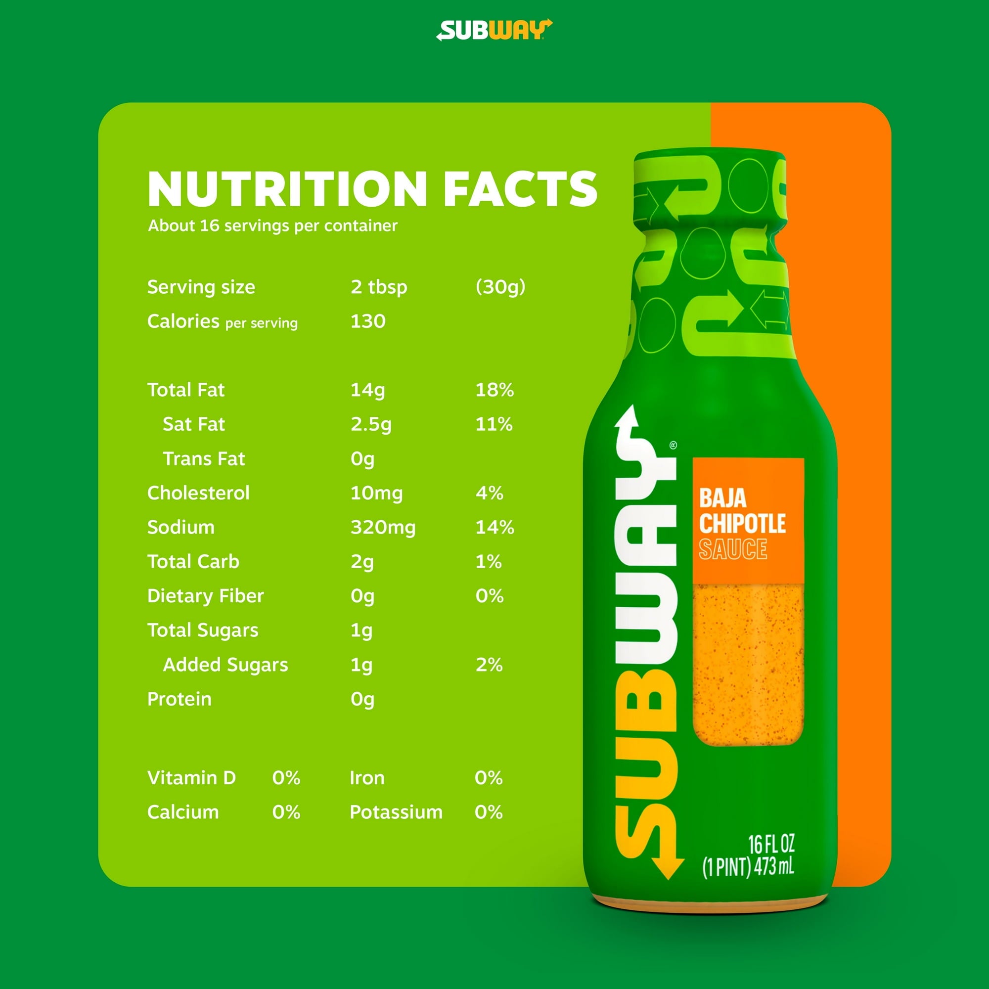 Subway Baja Chipotle Sauce, 473ml/16.5 fl. oz