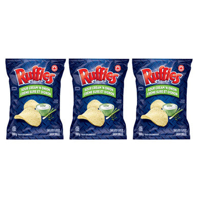 Ruffles Sour Cream 'N Onion Potato Chips 200g/7.05oz, 3-Pack {Imported from Canada}