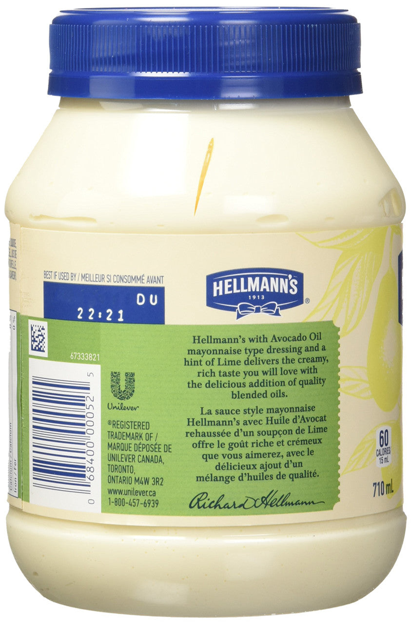 Hellmann's Avocado Oil Mayonnaise Dressing, 710ml/24 fl. oz., {Imported from Canada}