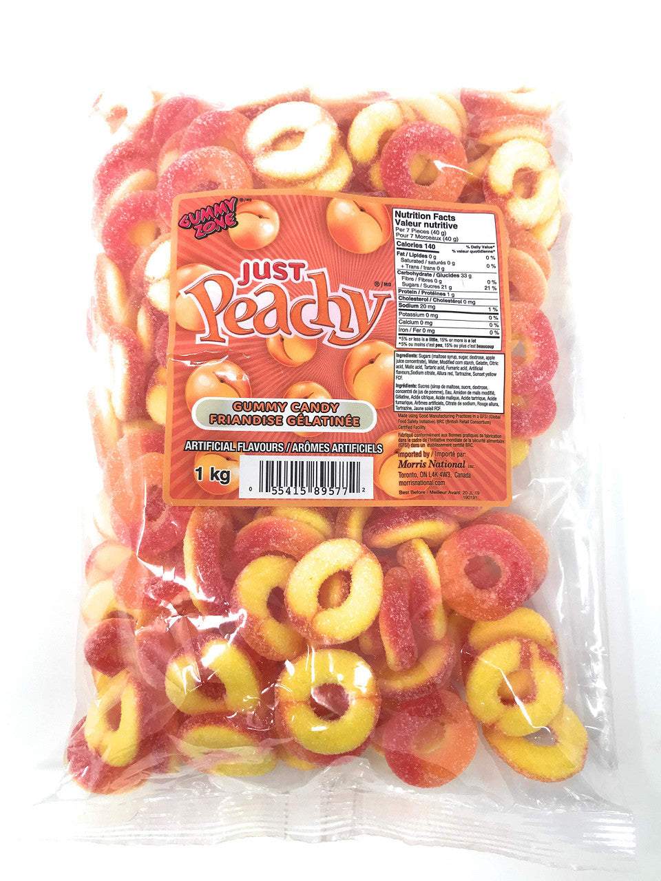 Gummy Zone Just Peachy Gummy Candy - 1kg/2.2lbs. Bag, {Imported from Canada}