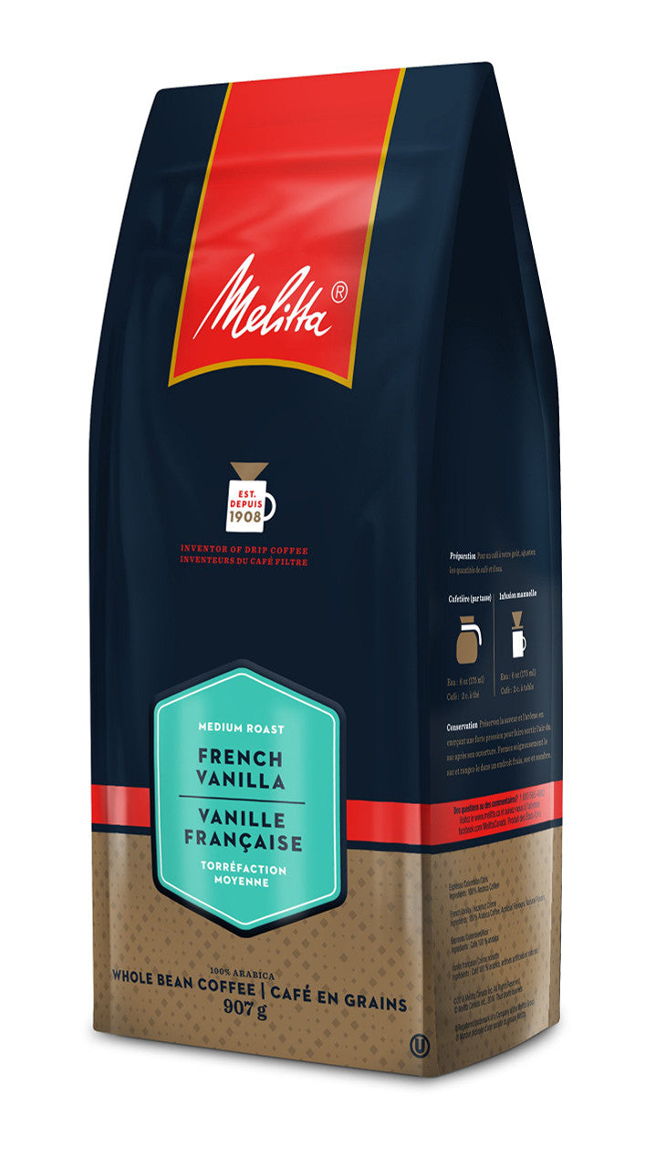 MELITTA French Vanilla Whole Bean Coffee, 907g/32oz., Bag, {Imported from Canada}