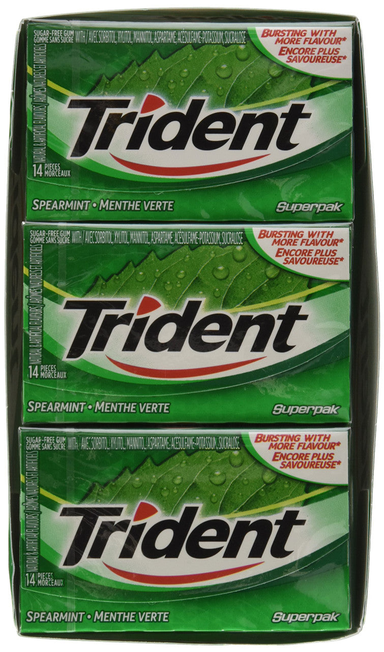 Trident Spearmint Sugar Free Gum, 12ct x 14pcs, (Imported from Canada)