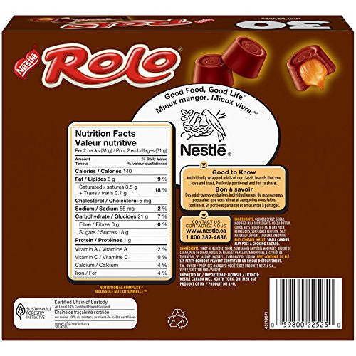 ROLO Smooth Caramel-Filled Pieces, 3-Piece Bars, 468g (Pack of 30 mini bars)