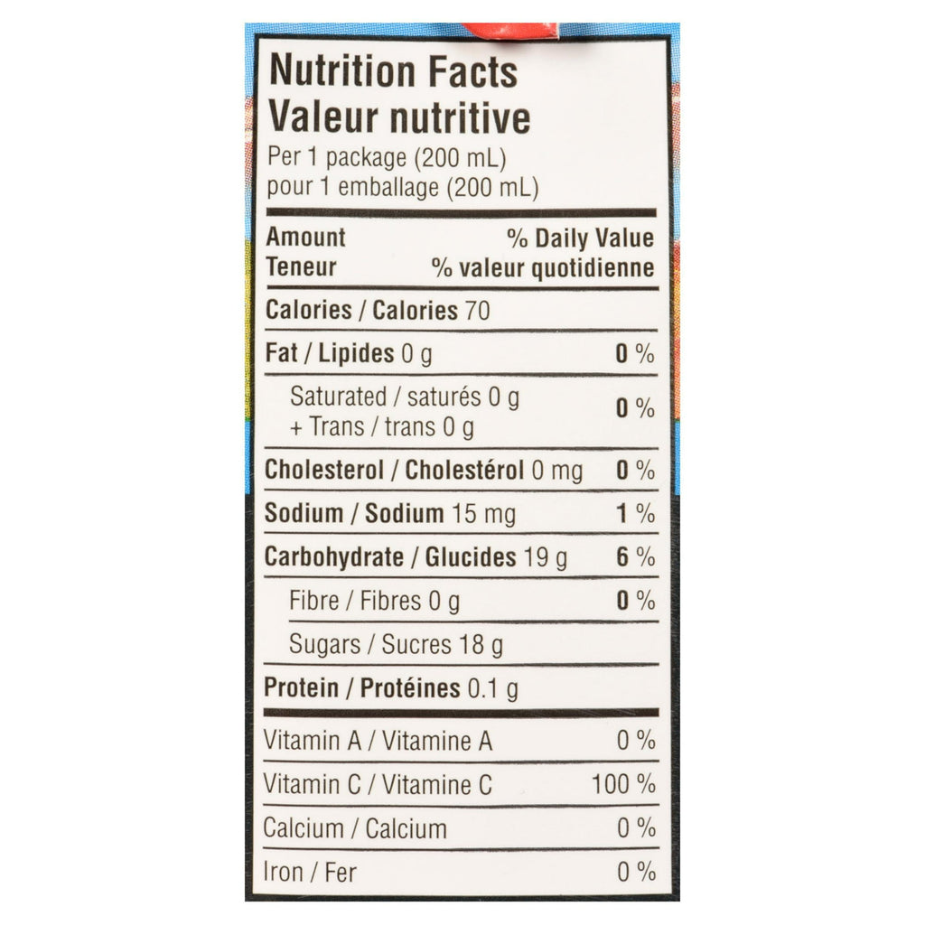 Minute Maid Fruit Punch Juice Boxes Perfect for On-The-Go, 10x200ml, 2L/67.6 fl. oz. - Nutrition Facts Label