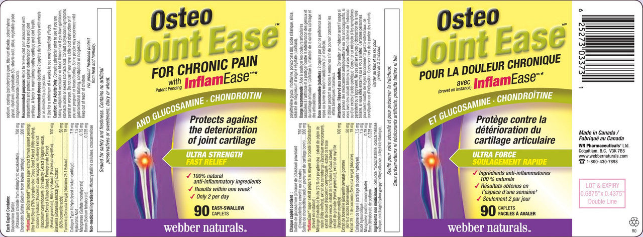 Webber Naturals Osteo Joint Ease with InflamEase, and Glucosamine Chondroitin, 90 easy-swallow caplets {Imported from Canada}