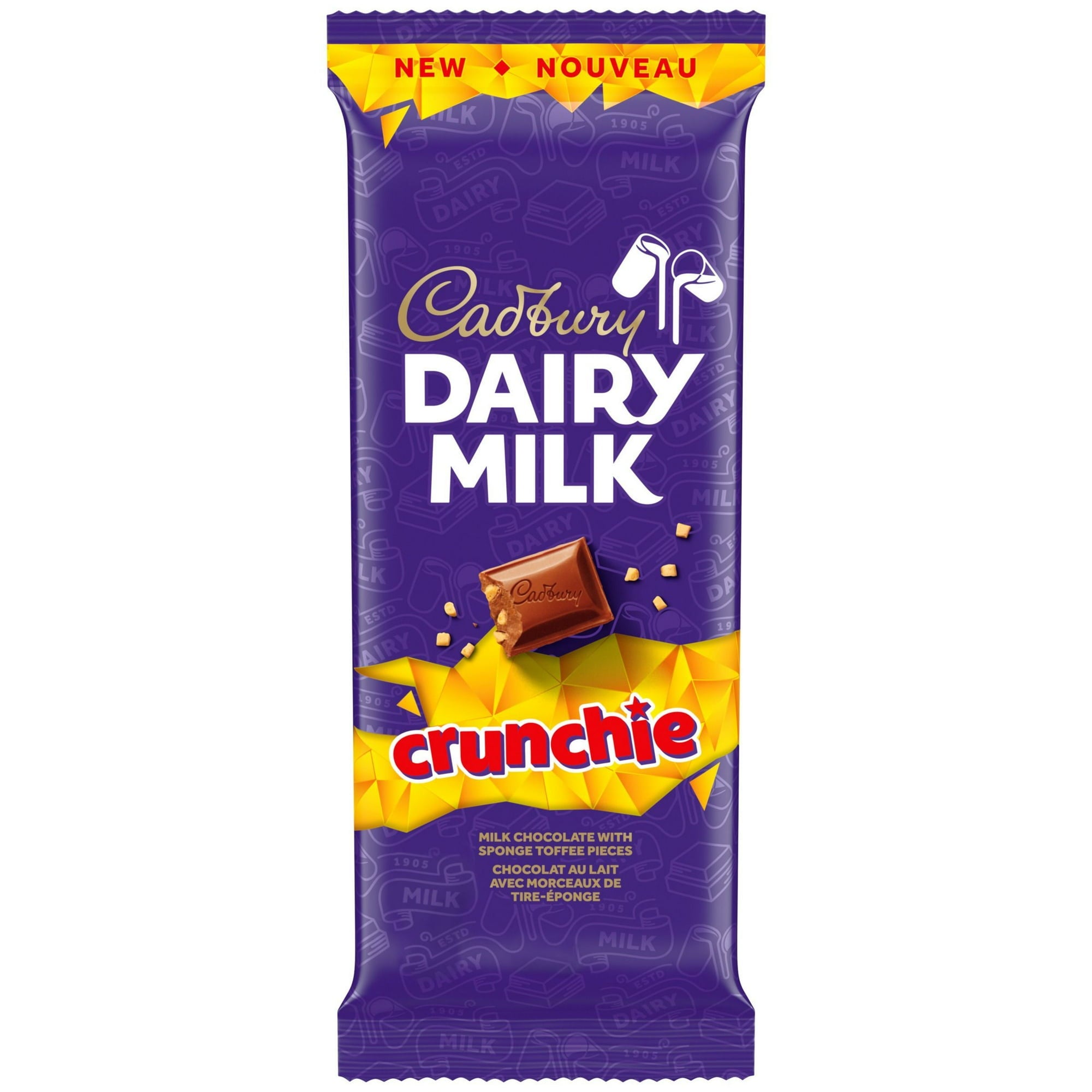 Cadbury Dairy Milk Crunchie chocolate bar packaging on a white background