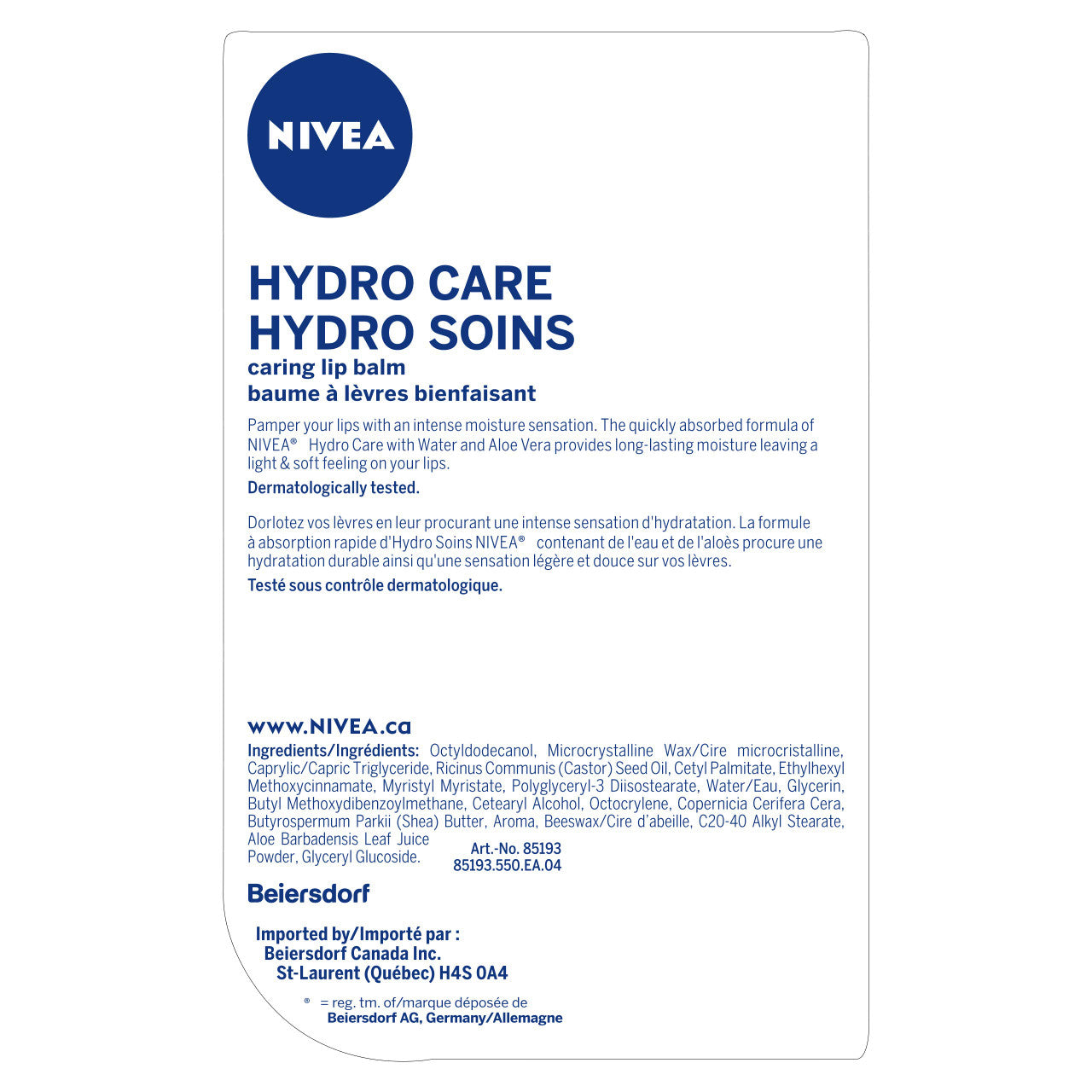 NIVEA Hydro Care Lip Balm Sticks, Duo Pack, 2 x 4.8g {Imported from Canada}