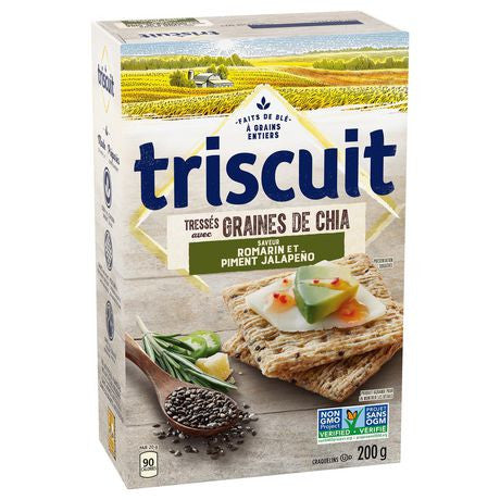 TRISCUIT Rosemary & Jalapeno Crackers with Chia Seeds, 200g/ 7.1 oz., Box {Imported from Canada}