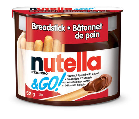 Nutella and Go Snack Packs, Chocolate Hazelnut Spread with Breadsticks, 10ct, 52g/1.8 oz per pack, {Imported from Canada}