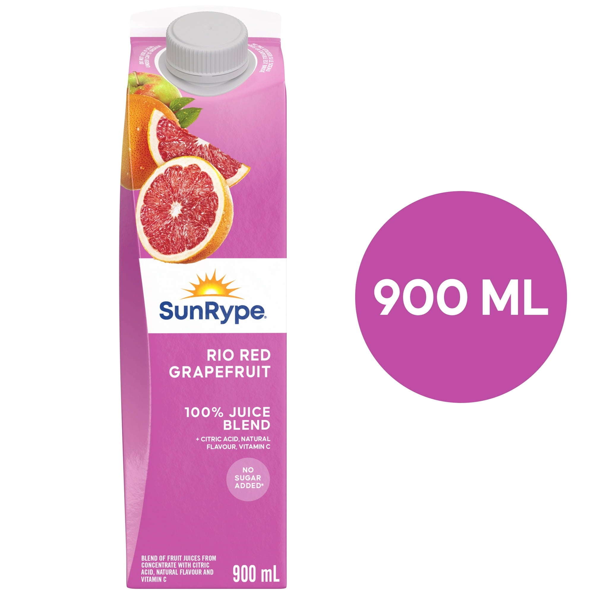 SunRype Fruit Juice, Rio Red Grapefruit, 900ml/30.4 fl. oz. Carton, front of carton