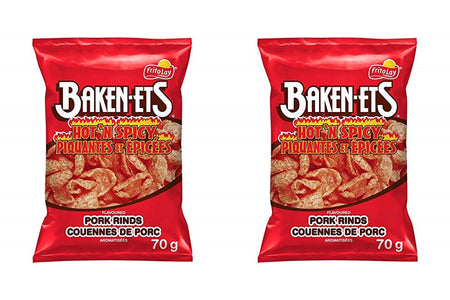 Baken-ets Hot & Spicy Pork Rinds, 70g/2.5oz bags (2 Pack) {Imported from Canada}
