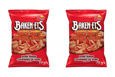 Baken-ets Hot & Spicy Pork Rinds, 70g/2.5oz bags (2 Pack) {Imported from Canada}