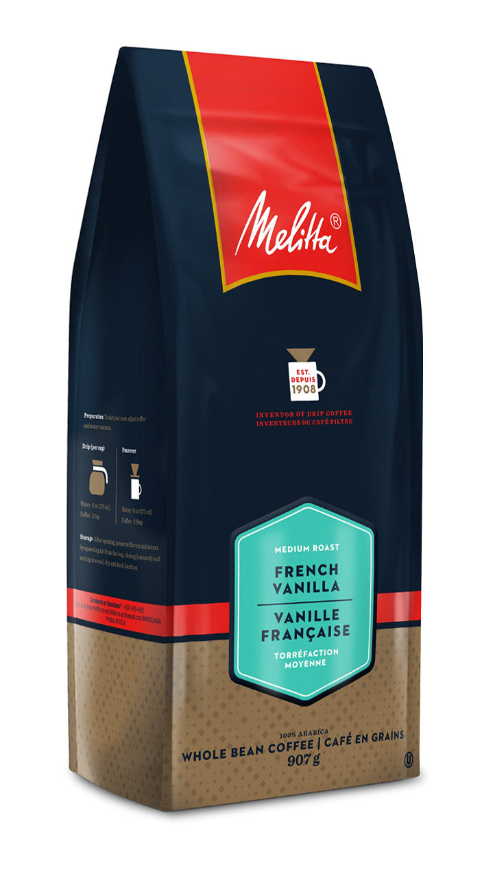 MELITTA French Vanilla Whole Bean Coffee, 907g/32oz., Bag, {Imported from Canada}