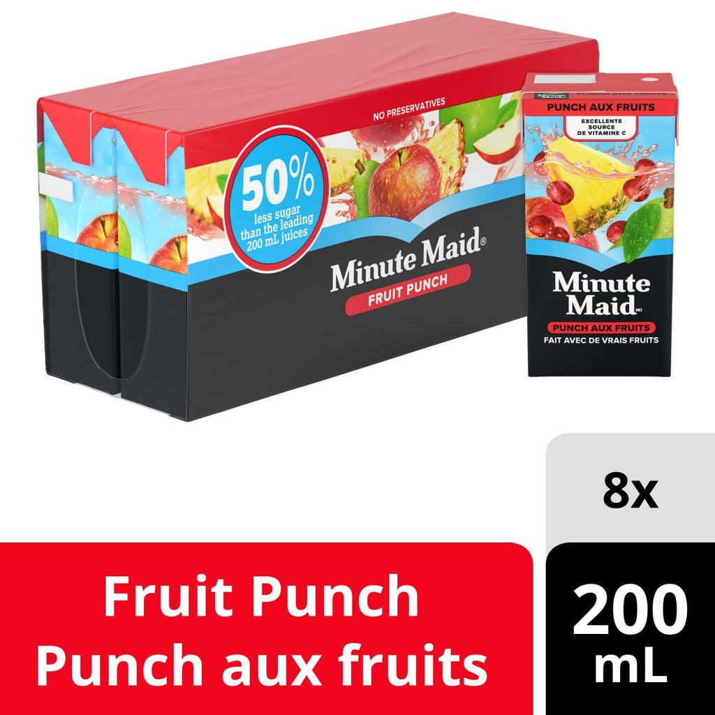 Minute Maid Fruit Punch Juice Boxes, 50% Less Sugar, Perfect for On-The-Go, 8x200ml - 8 Pack