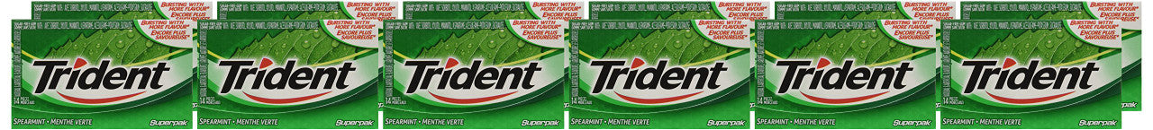 Trident Spearmint Sugar Free Gum, 12ct x 14pcs, (Imported from Canada)