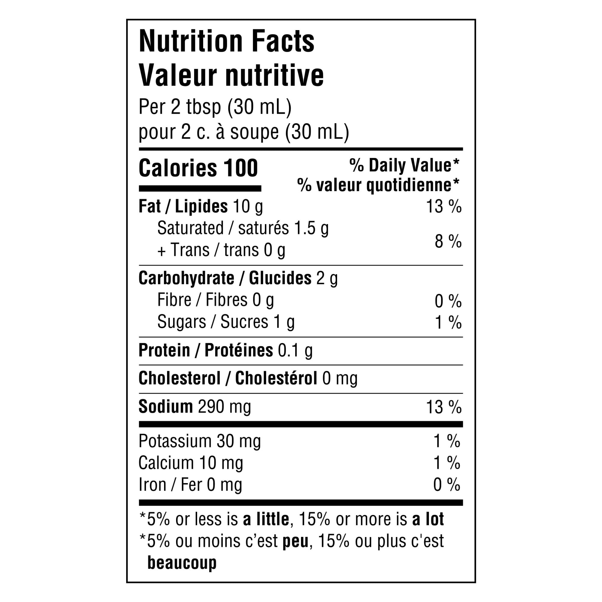 Kraft Creamy Cucumber Salad Dressing, 425mL/15 fl. oz., Bottle, nutrition facts label
