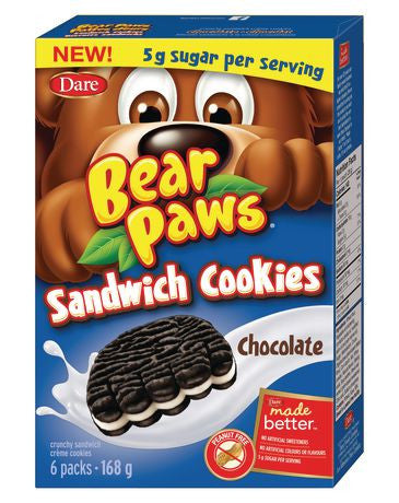 Dare Bear Paws Chocolate Sandwich Cookies, 168g/5.9oz, 12 Count (Imported from Canada)