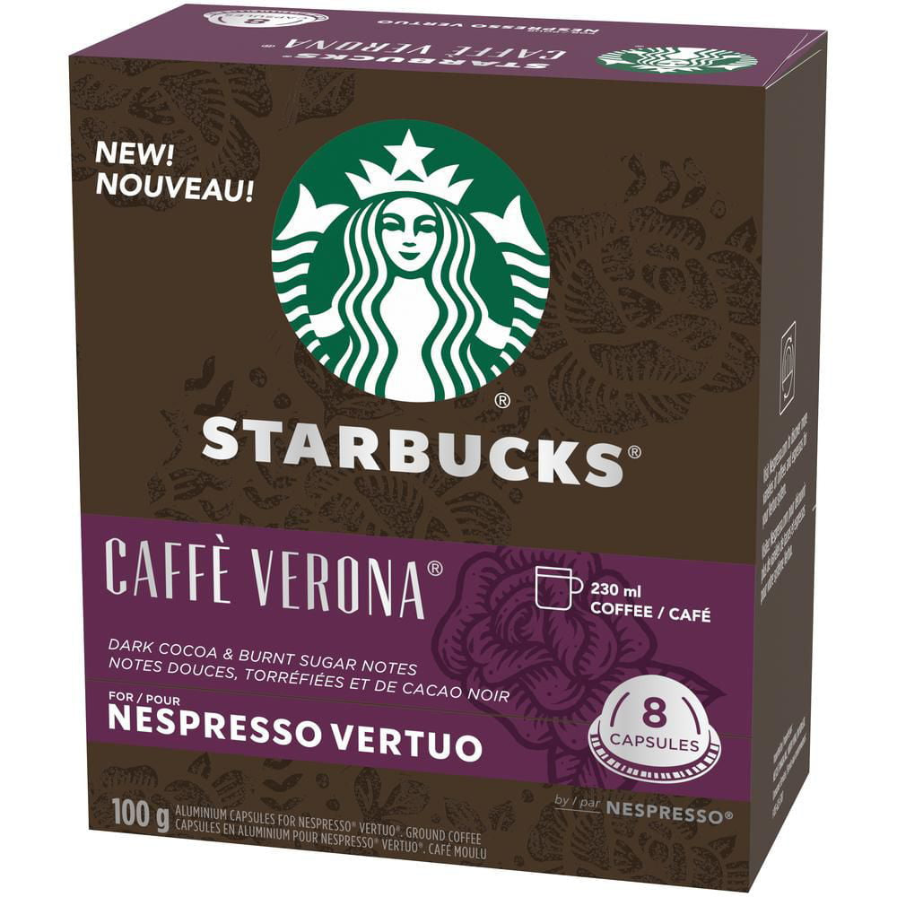 Starbucks Caffe Verona Dark Roast Coffee, Capsules for Nespresso Vertuo, 8 count, 100g/3.5 oz. Box {Imported from Canada}