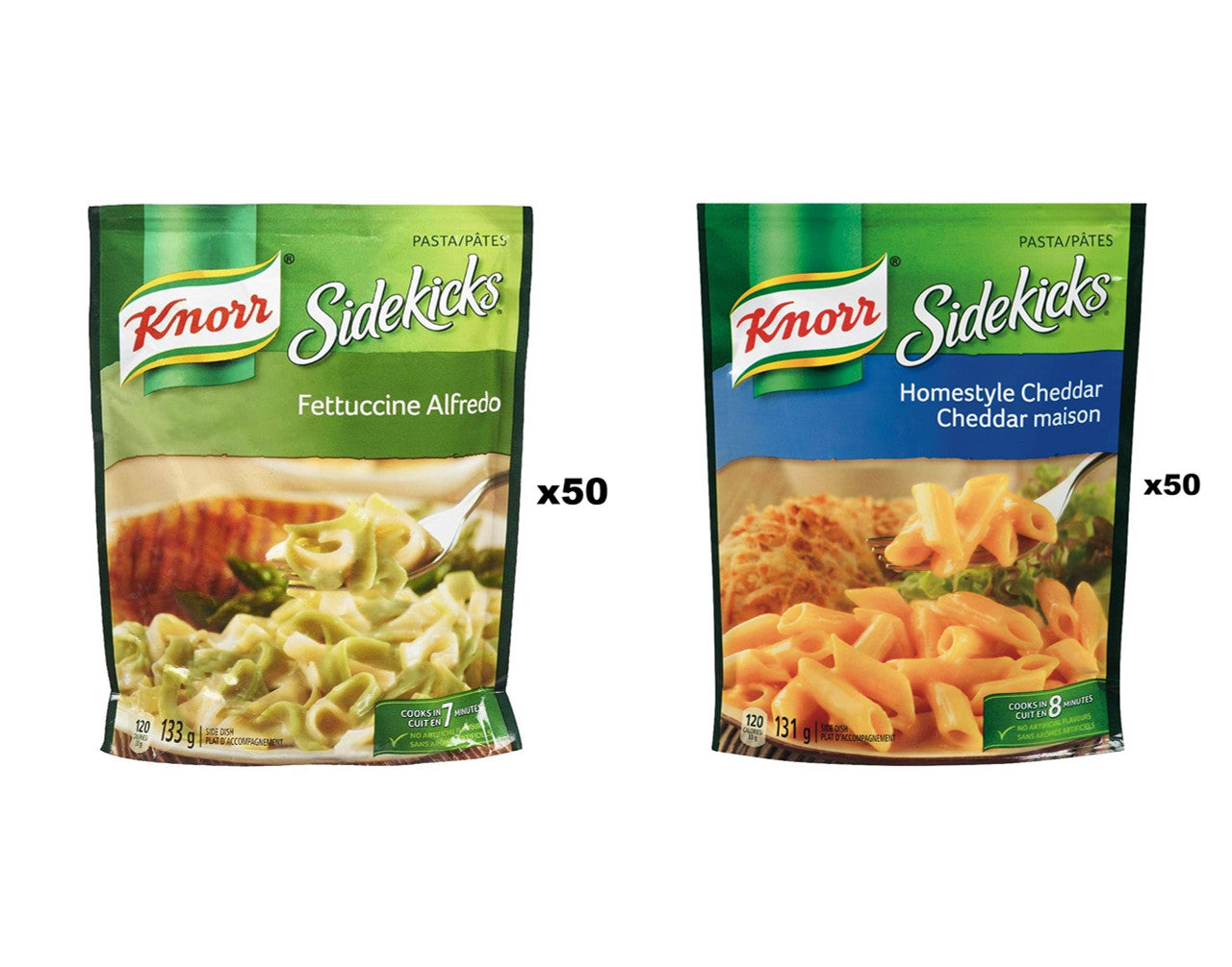 Knorr Sidekicks Homestyle Cheddar, 131g & Three Cheese, 133g, 50 of each, {Imported from Canada}